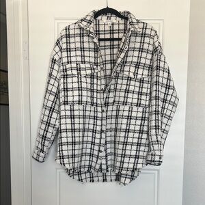 12th Tribe Monochrome Black & White Plaid Textured Shacket